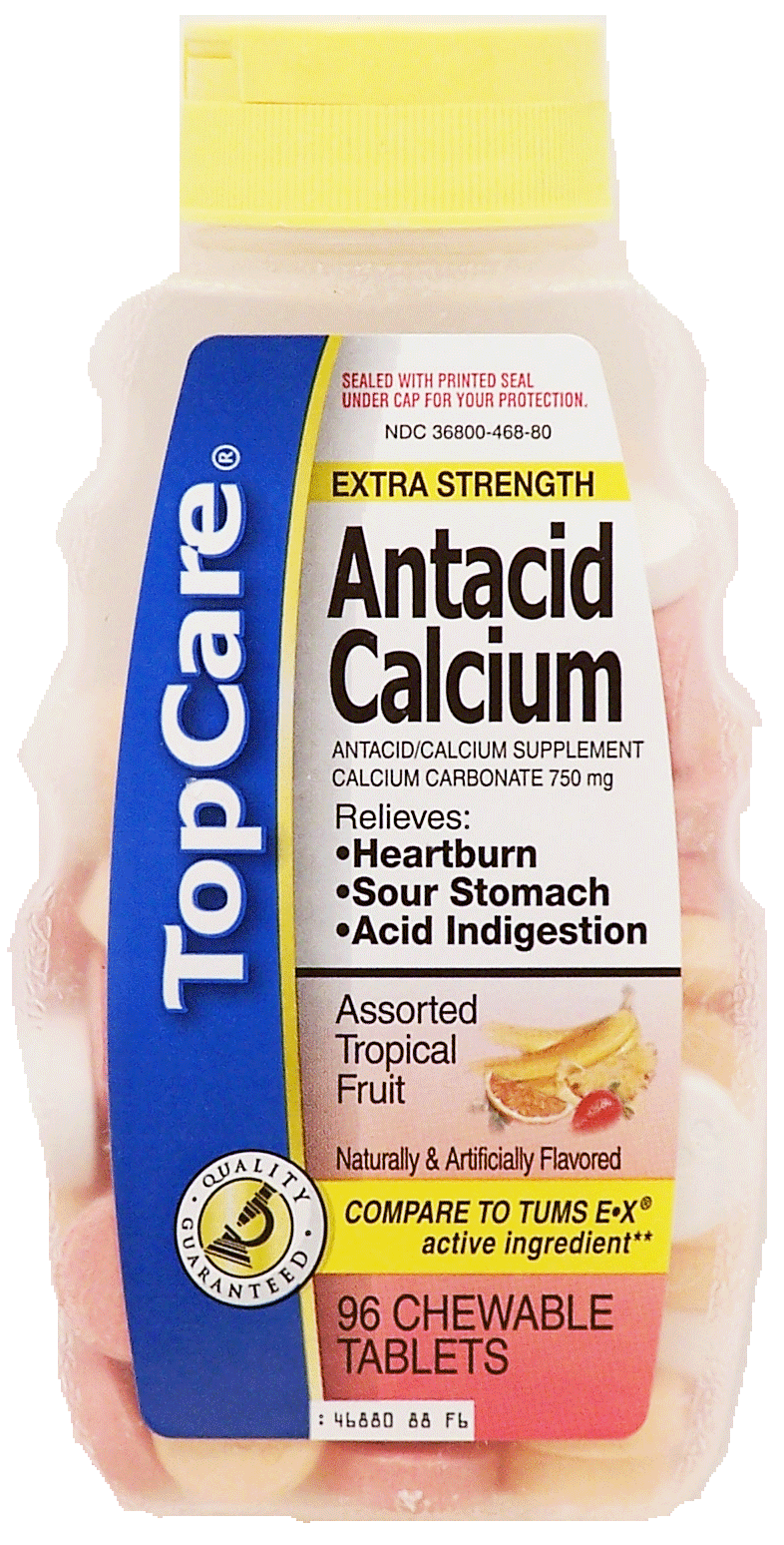 Top Care  antacid calcium relieves heartburn, sour stomach, and acid indigestion, chewable, assorted tropical fruit flavors Full-Size Picture